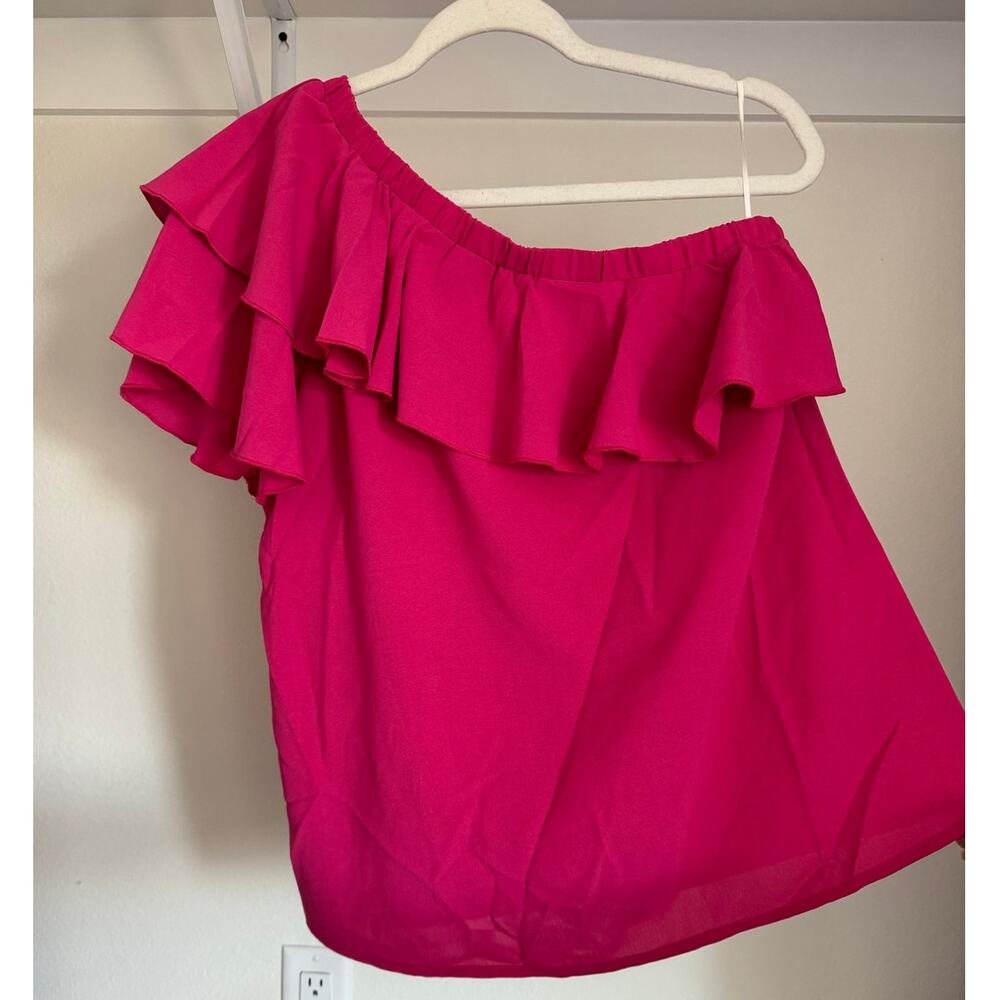 Dreimp Asymmetrical Blouse One-Shoulder Pink Size‎ Large